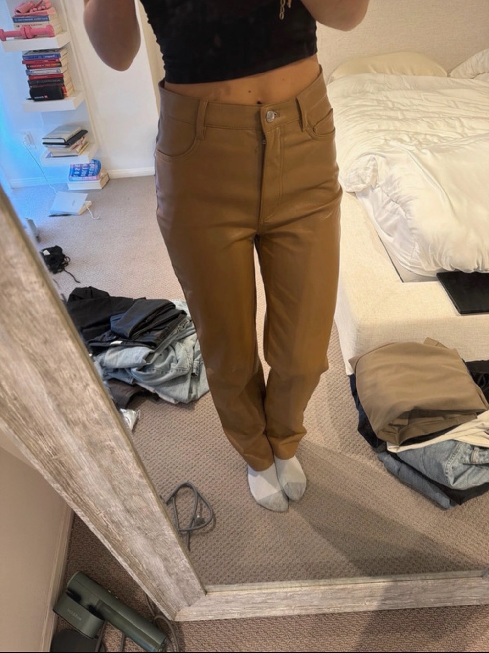 Wilfred Straight-Leg Faux Leather Jeans in Camel